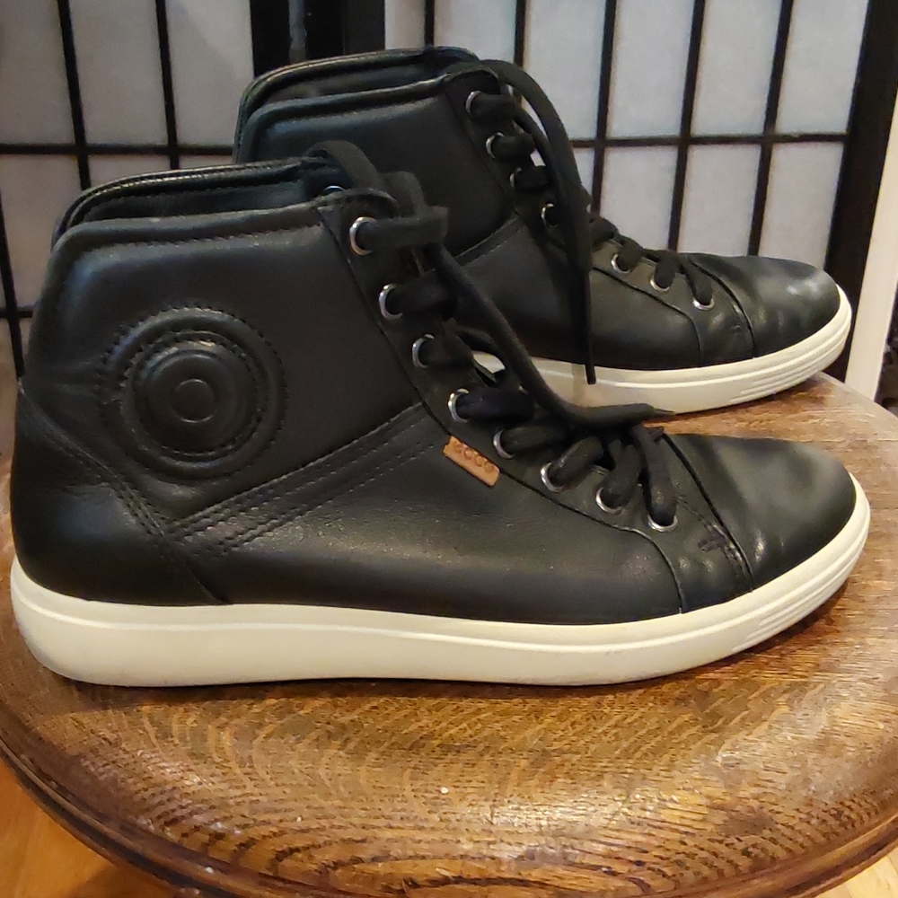 Ecco Soft 7 High Mens Black Leather Casual Shoes Sneakers Size US 7.5, EU 38